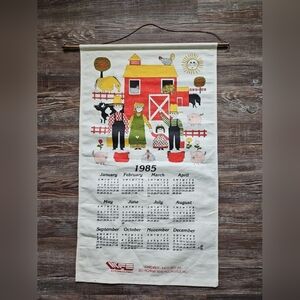 Vintage 1985 Farmhouse Calendar Wall Hanging - Red & Yellow Barn